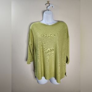 J.Jill Celery Green Linen Blend 3/4 Sleeve Pullover Sweater Size S